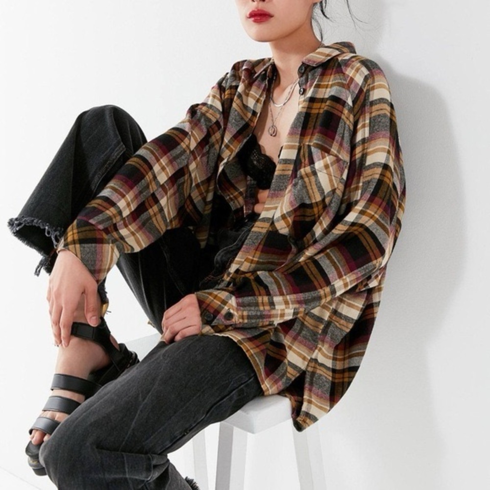 BDG Brendan Drapey Urban Outfitters Plaid Flannel Oversized Button Front Top XS